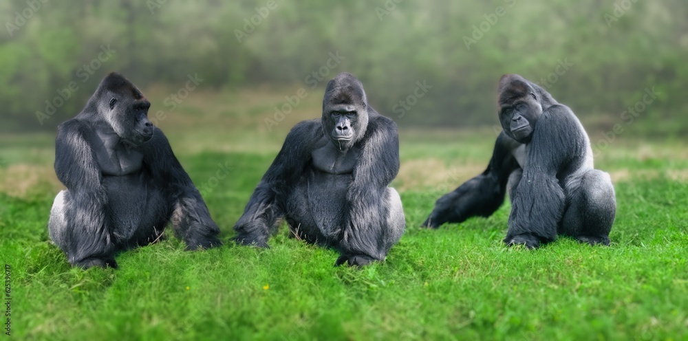 Gorilla in its natural . portrait of a large black gorilla.