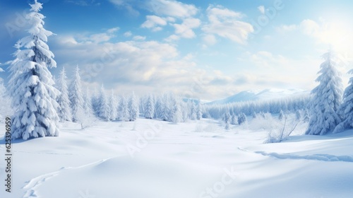 Beautiful Winter Wallpaper. Snowy Landscape Backdrop Illustration. Generative AI. © Tuyres