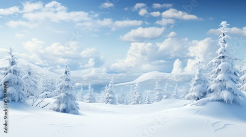 Beautiful Winter Wallpaper. Snowy Landscape Backdrop Illustration. Generative AI.