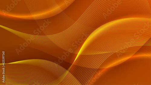 Orange abstract background with glowing wave. Shiny moving lines design element. Vector illustration.