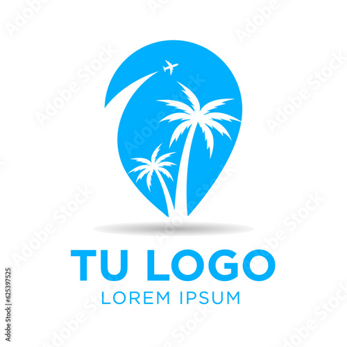 
Vector de logotipo de viaje o ilustración de icono de agencia de viajes. Logotipo de turismo. Vacaciones en familia.