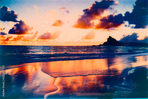 a beautiful sunset beach. Generative AI