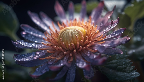 Vibrant pink lotus in wet pond  bee collecting pollen generated by AI