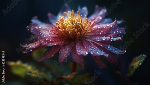 Vibrant gerbera daisy in formal garden, dew drops glisten generated by AI © djvstock