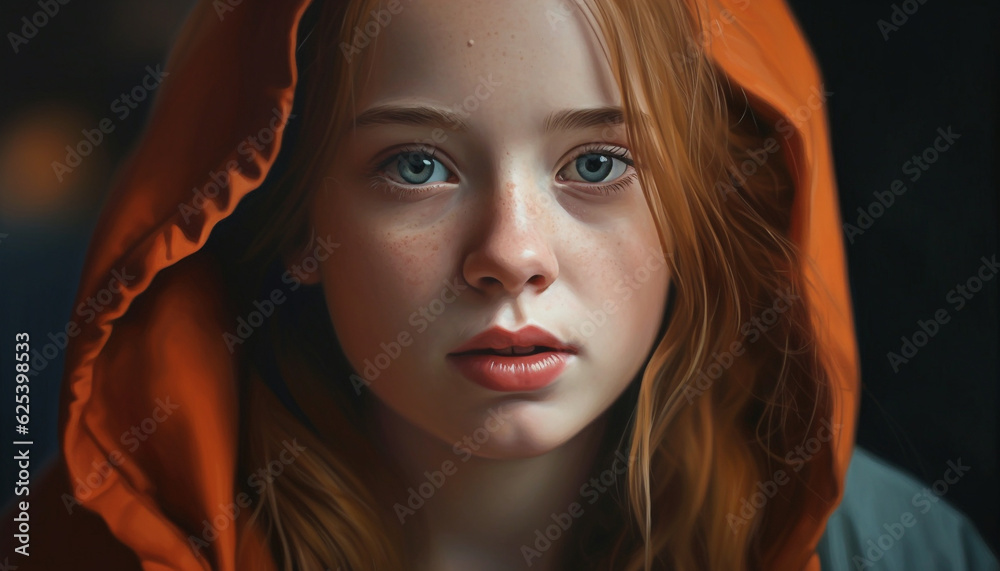 Beautiful young women with brown and blond hair looking serious indoors generated by AI Beautiful young women with brown and blond hair looking serious indoors generated by AI