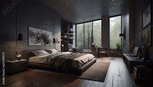 Comfortable modern bedroom with luxury bedding and elegant decor generated by AI © djvstock