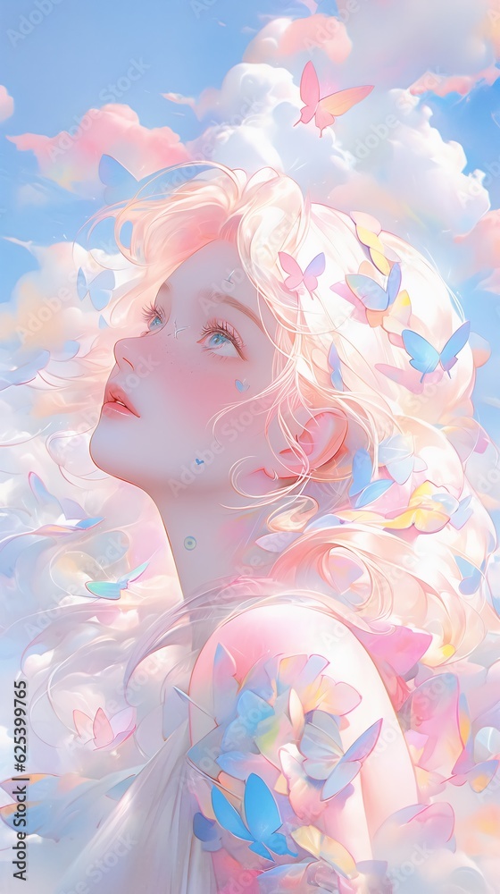 Ethereal Dreamy Fantasy Pastel Girl Illustration. Generative AI.