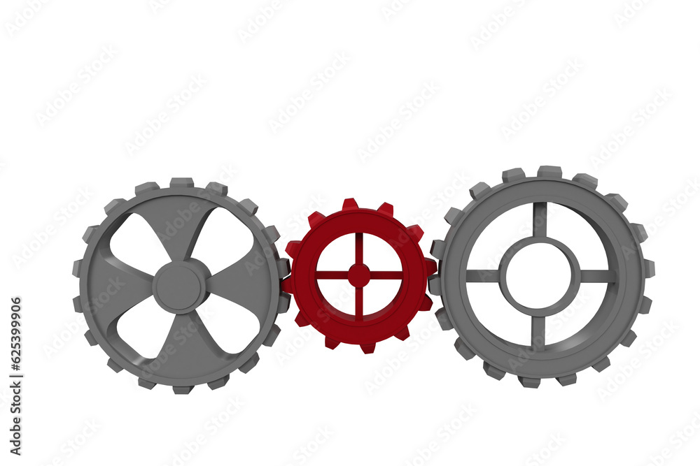 Digital png illustration of red and gray cogs on transparent background