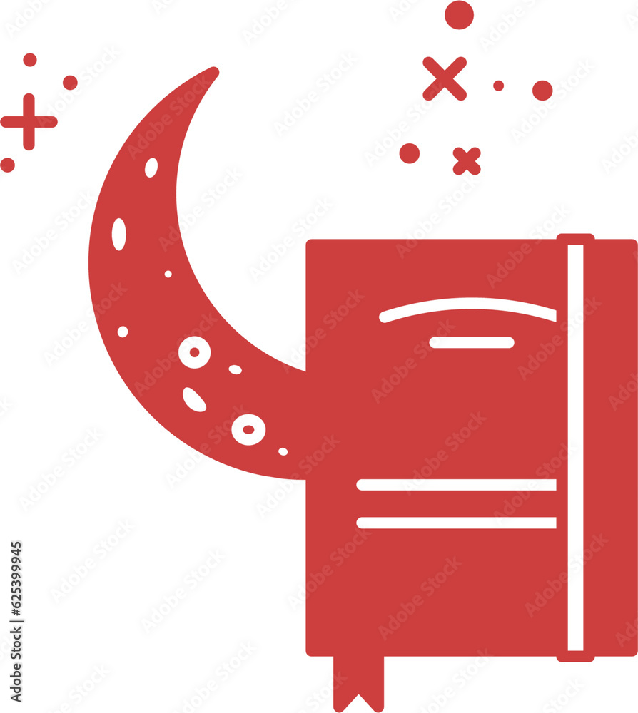 Digital png illustration of red book, moon and shapes on transparent background Digital png illustration of red book, moon and shapes on transparent background