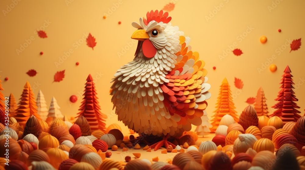 Happy Thanksgiving Background with Chicken, Turkey Christmas Food, Poultry For Thanks Giving Day. Generative Ai