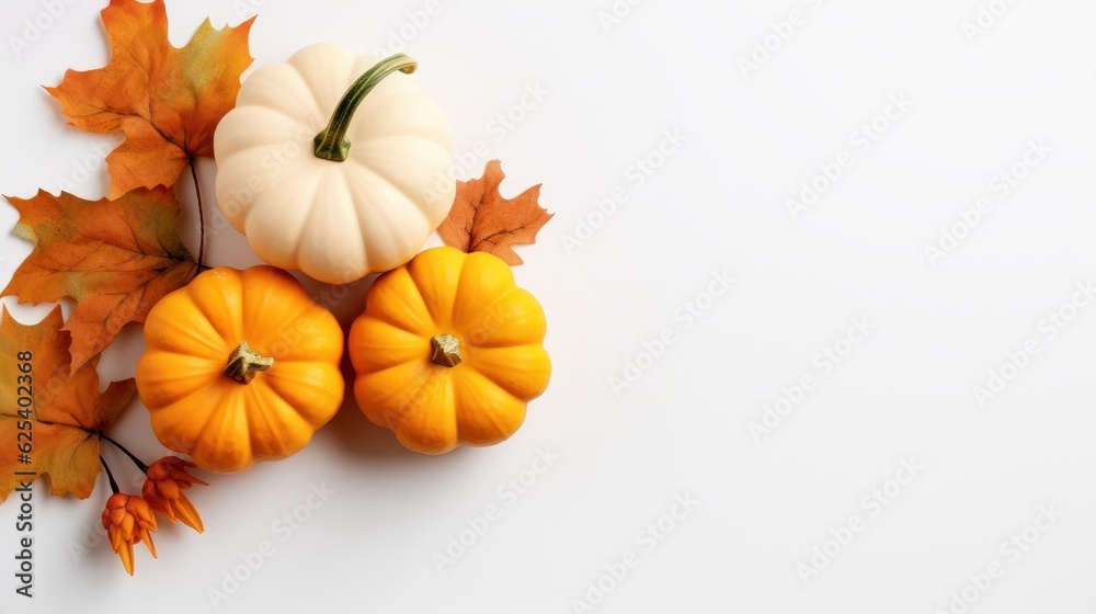 Happy Thanksgiving Day Background with Pumpkins and Autumn Leaves. Generative Ai Happy Thanksgiving Day Background with Pumpkins and Autumn Leaves. Generative Ai