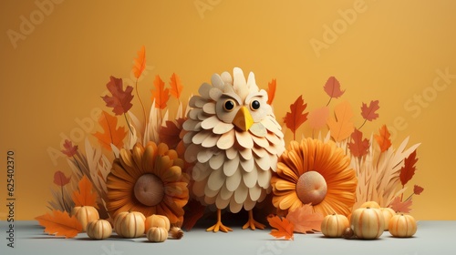 Happy Thanksgiving Background  Autumn Elements Composition. Generative Ai