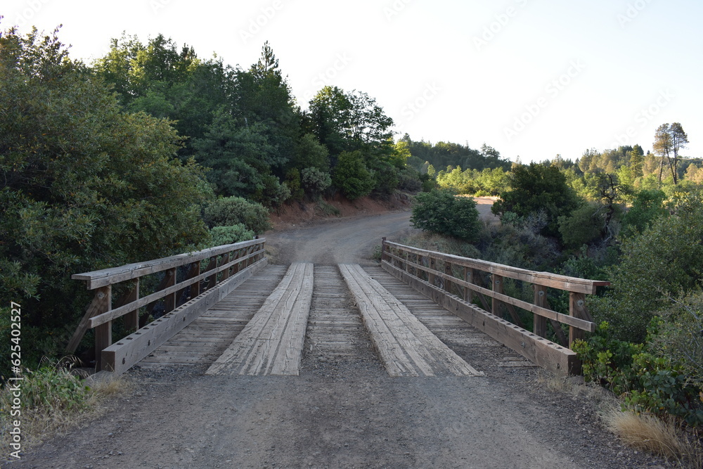 Dirt Road over Old Wooden One Lane Bridge in California