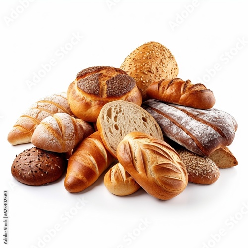 Different sorts of bread on white background
