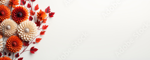 Happy Thanksgiving Day Background, Autumn Flowers Composition. Generative Ai photo