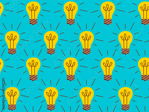 Seamless pattern of light bulb. Lit light bulb, symbol of creative idea, solution, inspiration. discovery concept.