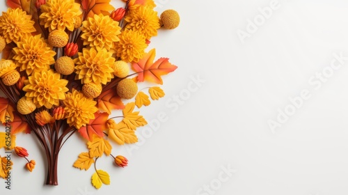 Happy Thanksgiving Day Background, Autumn Flowers Composition. Generative Ai photo