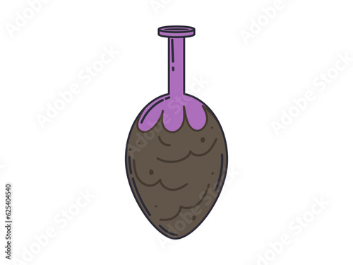 A bottle with a witch's potion. Clip Art. Bottle with magic elixir or poison. Occult vector symbol. Alchemical design element. 