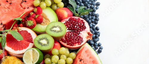 Fototapeta Naklejka Na Ścianę i Meble -  Fresh fruits. Juicy fruits variety natural nutrition.
