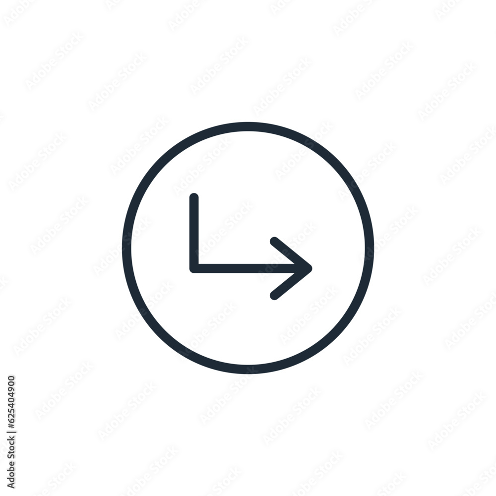 Round button with an arrow to the side. Redirect. Change direction.Vector linear icon isolated on white background. Round button with an arrow to the side. Redirect. Change direction.Vector linear icon isolated on white background.