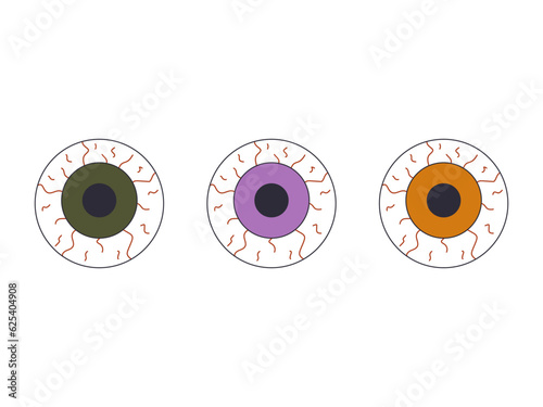 A set of eyeballs isolated on white background. Halloween elements. Clip art. Horror party artwork.