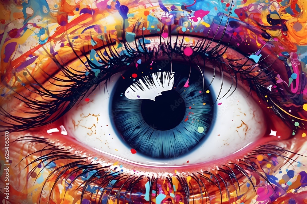 Psychedelic portrait eye in white background 