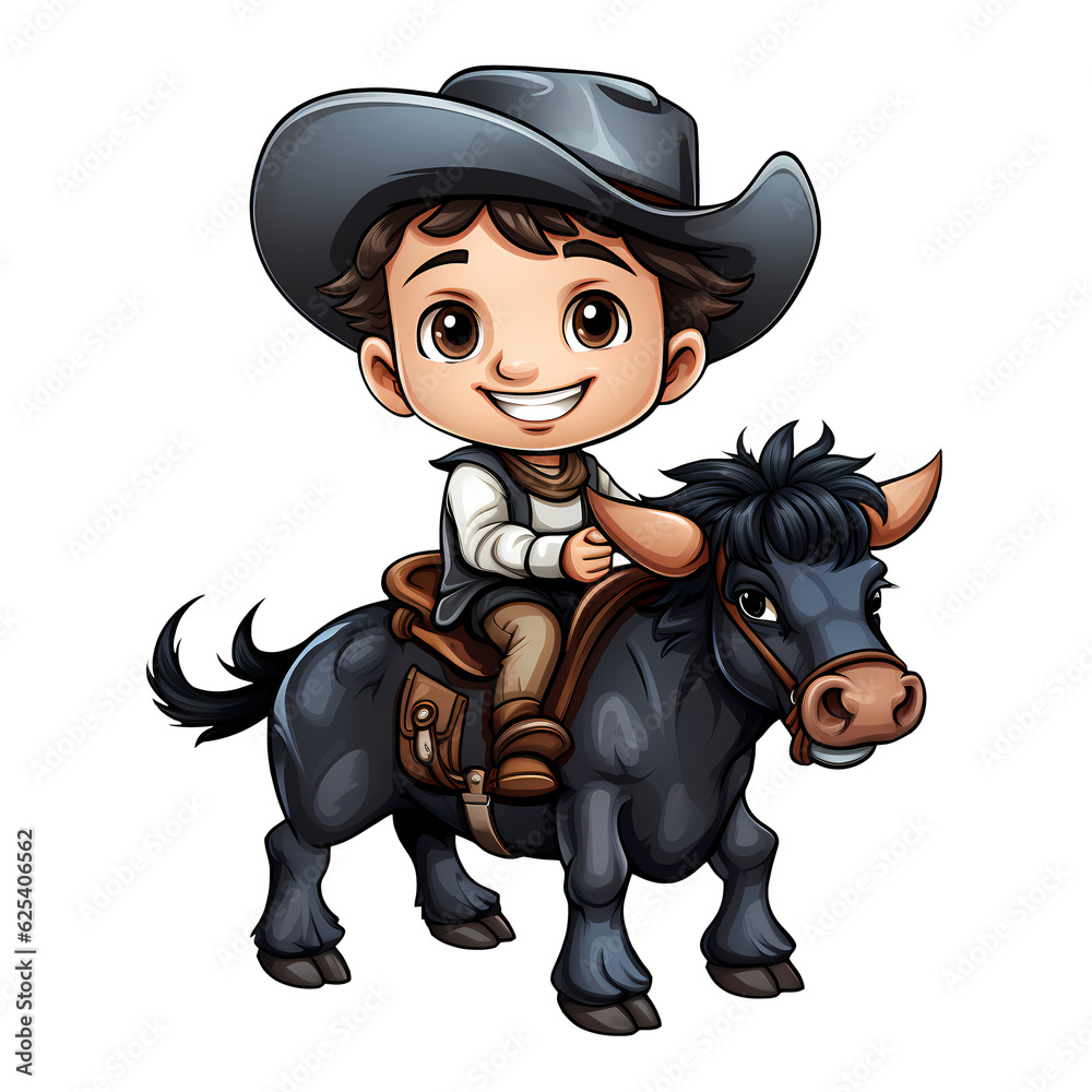 Cute Cowboy Riding a Bull Illustration Cute Cowboy Riding a Bull Illustration