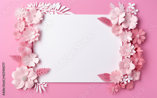 A pink and white paper photo frame with flowers on it © MUS_GRAPHIC