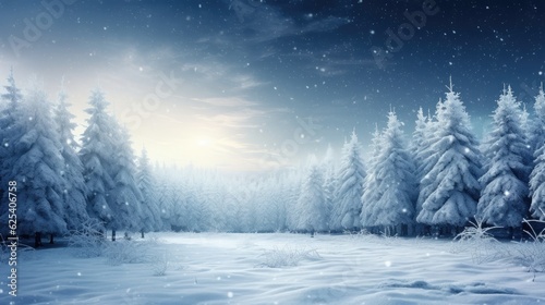Frosty Winter Wonderland: Snowy Forest Christmas Background © indeep