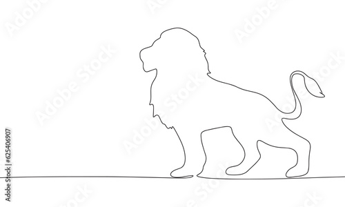 Lion silhouette. One line continuous concept wild animal, zoo banner. Line art vector illustration. Outline silhouette with copy space.
