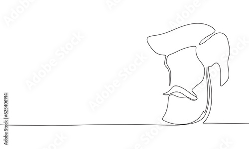 Man's face with beard. One line continuous concept barbershop banner. Line art vector illustration. Outline silhouette with copy space.