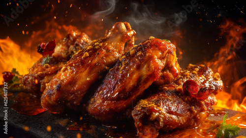 closeup image of charred full chicken wings,, Generative AI.