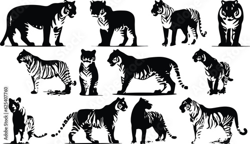 tiger silhouettes set illustration