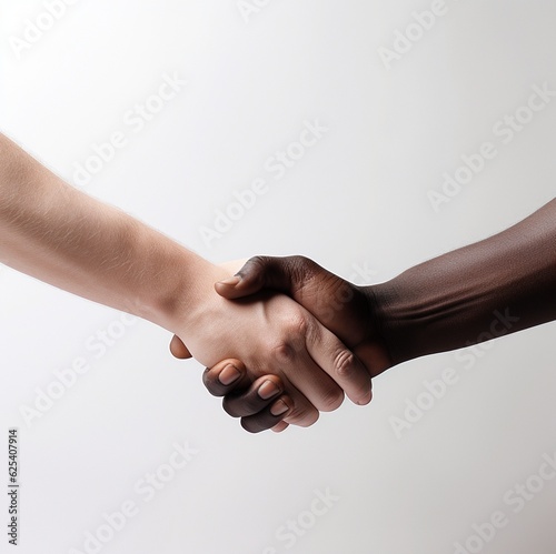 Apretón de manos entre una persona de raza blanca y otra de raza negra