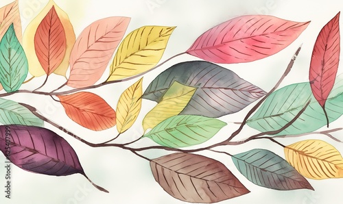 Vibrant foliage, an illustrated branch of colorful leaves