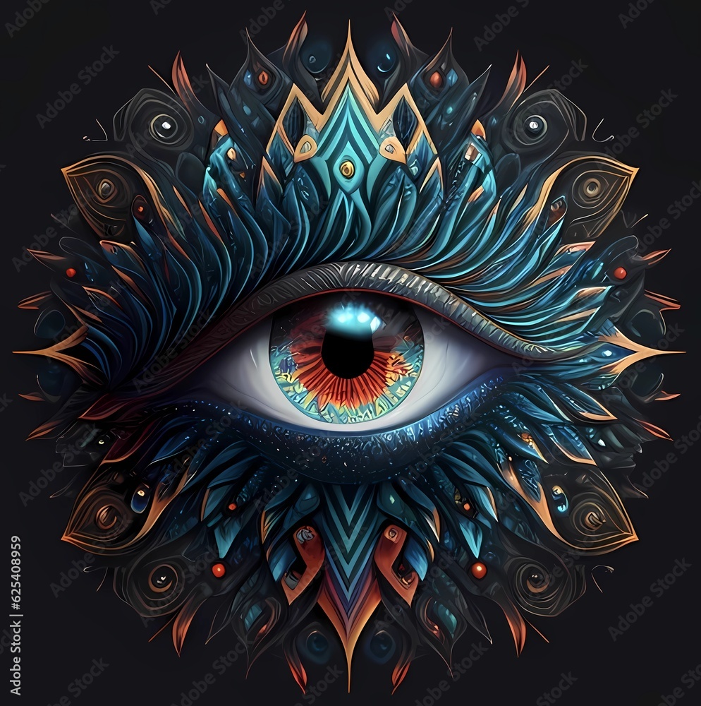 digital art macro pattern with evil blue irises on colorful background Ai Generated