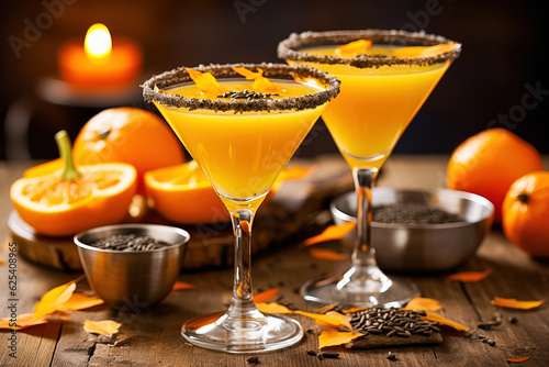 Tykkintini Pumpkin Martini cocktail for autumn and Halloween parties. Generative AI