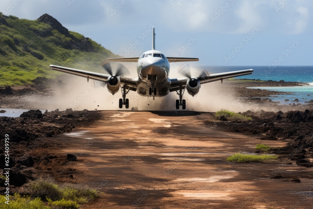Cargo Plane Landing On A Remote Island, Generative AI Cargo Plane Landing On A Remote Island, Generative AI