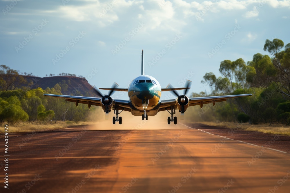 Fototapeta premium Cargo Plane Landing On A Remote Island, Generative AI 