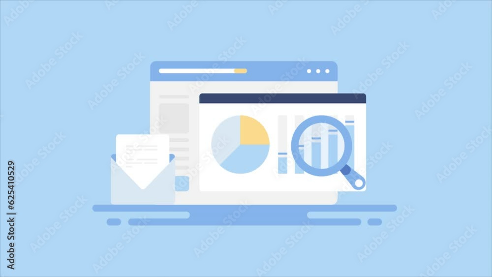 Analytics dashboard interface with graph and chart, web browser data monitoring interface, business intelligence, big data, financial report, website traffic, app conceptual video animation.
