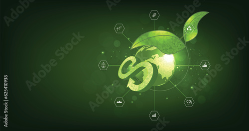 Circular economy icon concept. Ideas for future growth of business and design to reuse. Energy consumption and Reducing CO2 emissions. planting trees and green energy to stop climate change.