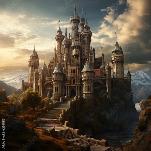 An imposing castle with majestic architecture, reminiscent of royal heritage. Generative AI