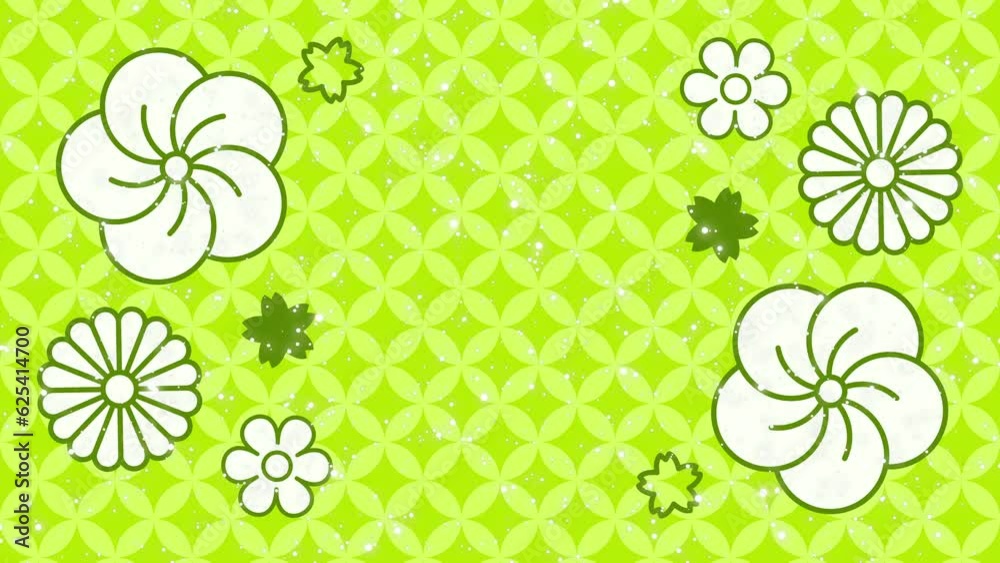 和風な花の背景(黄緑) 七宝の和柄にラメがキラキラ光るアニメーション 和風な花の背景(黄緑) 七宝の和柄にラメがキラキラ光るアニメーション