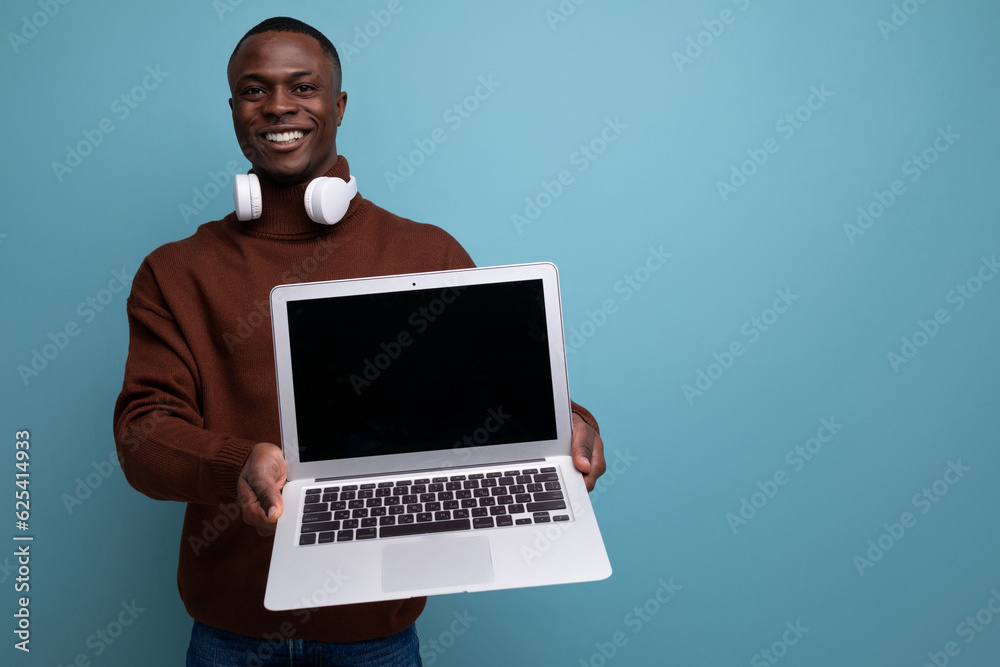 african young office worker man showing work project using laptop african young office worker man showing work project using laptop