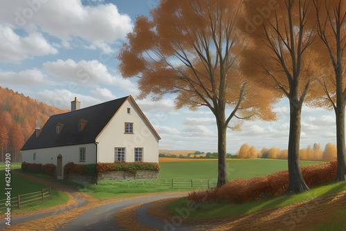 country house in autumn. Generative Al