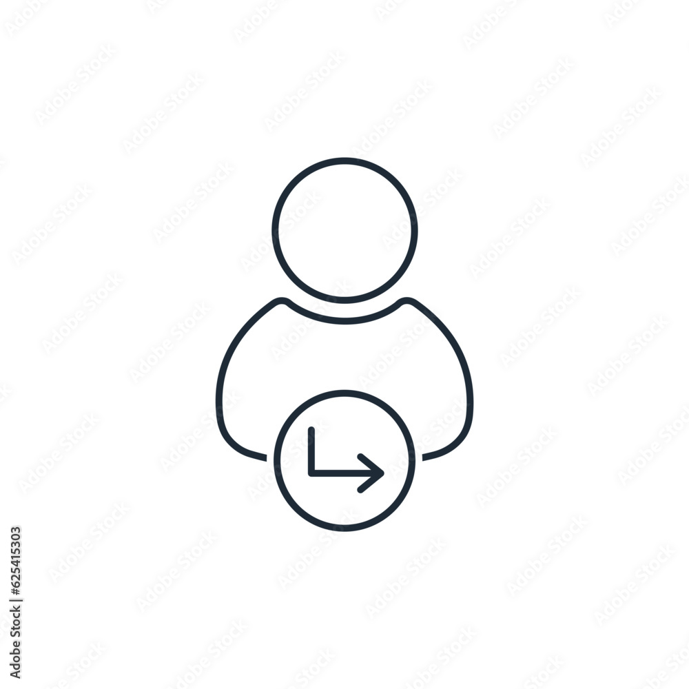 Client and a button with an arrow to the side. Redirect user. Help in choosing a course of action. Vector linear icon isolated on white background. Client and a button with an arrow to the side. Redirect user. Help in choosing a course of action. Vector linear icon isolated on white background.