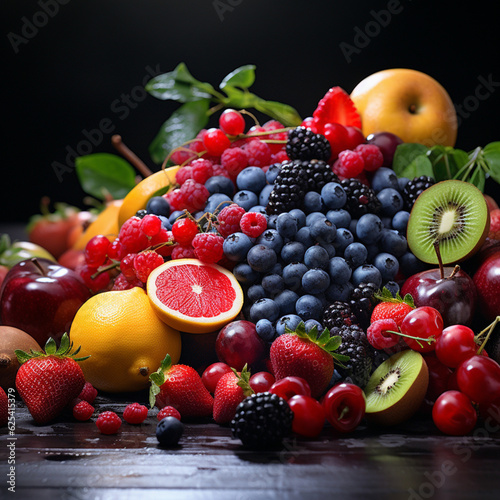 Fresh fruits assorted fruits colorful background.Vitamins natural nutrition   incredibly detailed  sharpen  details   professional lighting  film lighting   lightroom   cinematography   artstation 