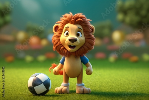3d Character lion. Soccer. Generative AI technology.