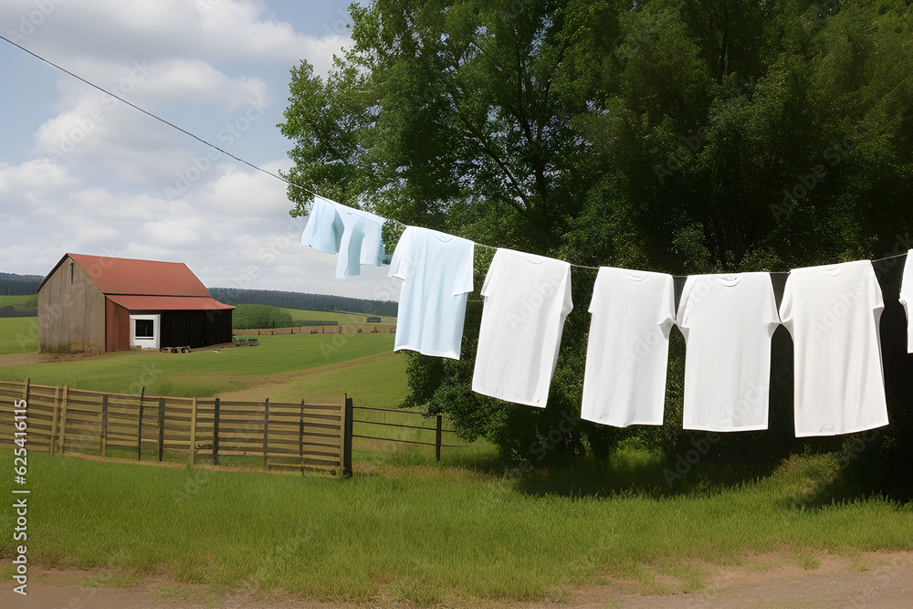 Laundry drying countryside. Generative Al
