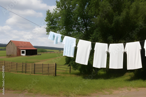 Laundry drying countryside. Generative Al © 민정 김